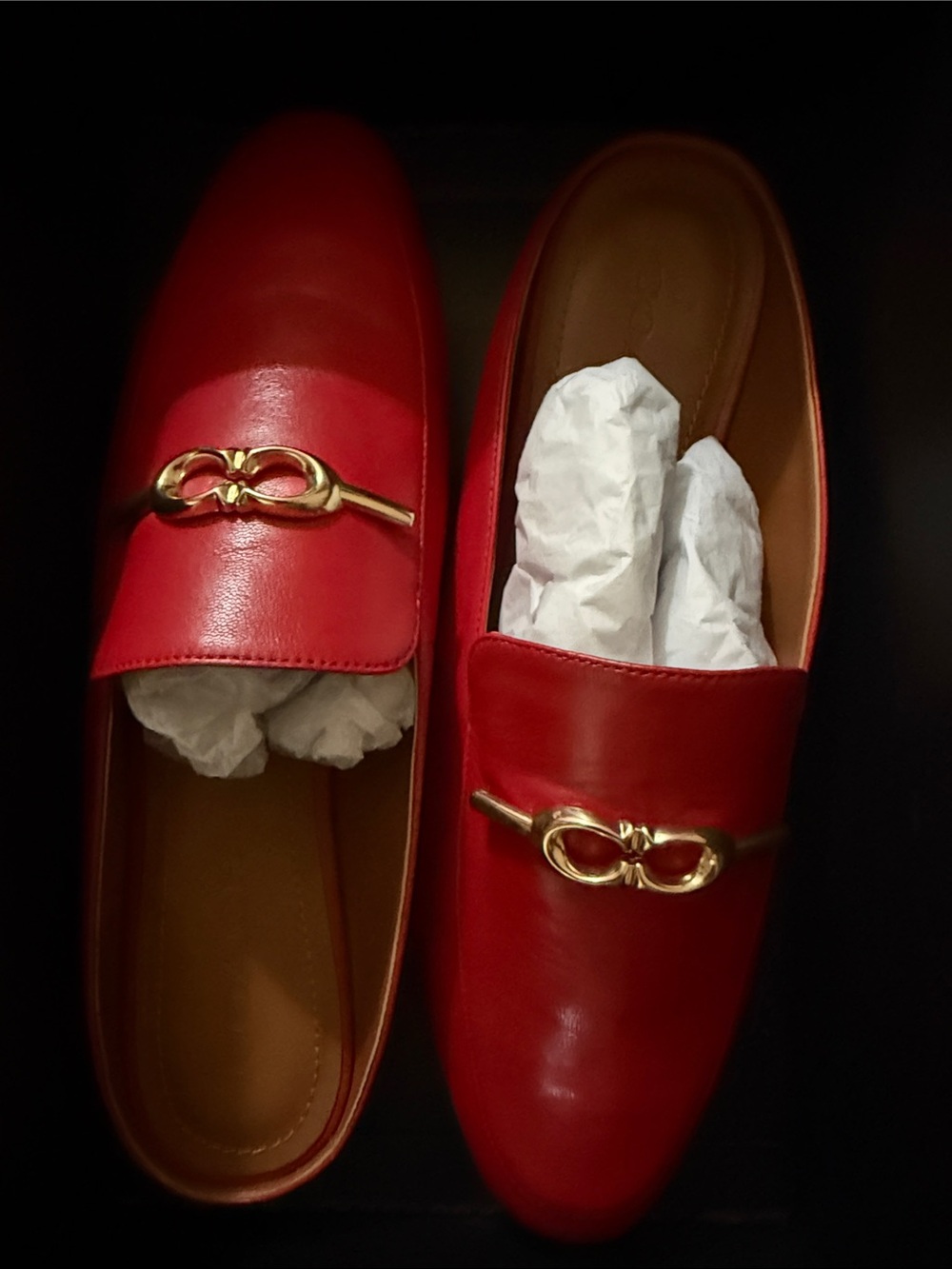 Coach Red Leather Loafers with Gold Bit
